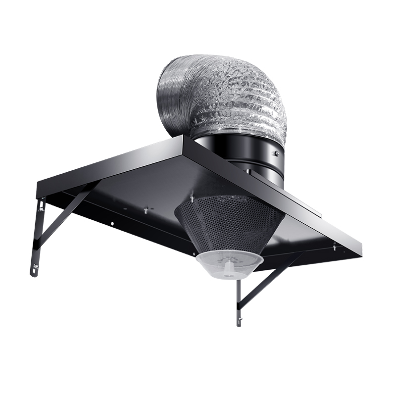 Capucha de rango de hierro negro montada en la pared, montada en la pared con acero inoxidable, capucha grande y ventilador de escape